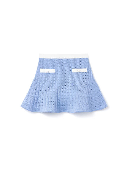 Mavi Volanlı Triko Etek