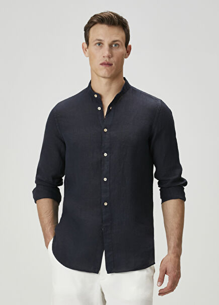 Navy Blue Linen Shirt