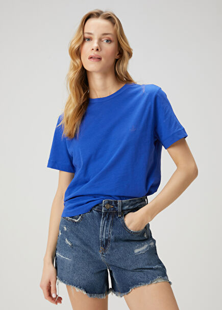 Cobalt Logo Detailed Basic T-Shirt