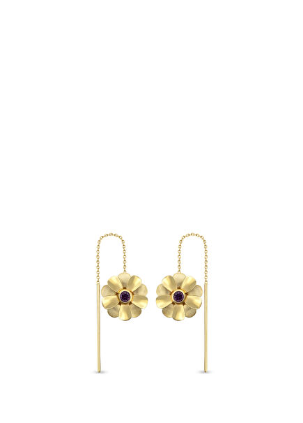 Amethyst Flower 14K Gold Women's Earrings