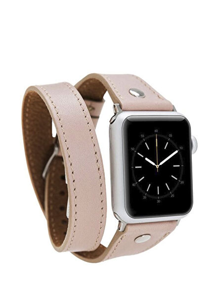 Silver Buckle Double Tour Bisque Leather Apple Watch Smart Watch Band