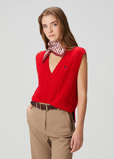 Red Cable Knit Wool Sweater