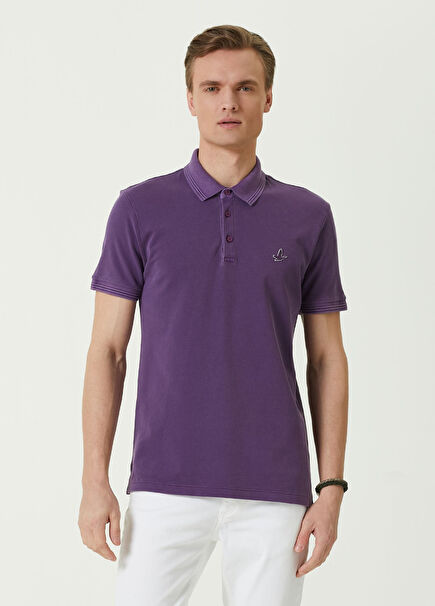 Slim Fit Purple Polo Neck Piqué T-shirt