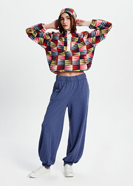 Mavi Yıkamalı Bol Kesim Kadın Eşofman Altı