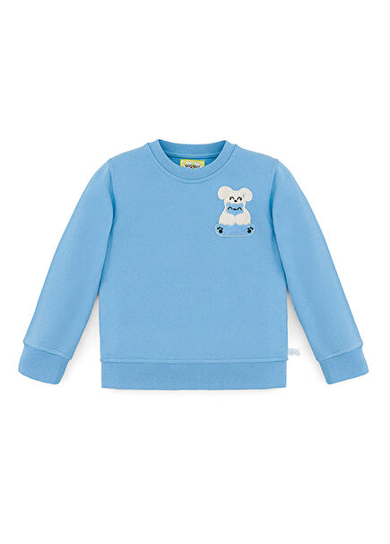 Bebek Mavisi Bisiklet Yaka Unisex Çocuk Sweatshirt