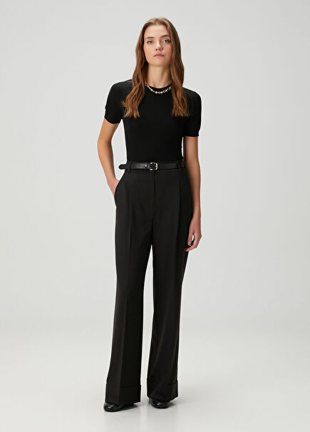 Black Leg Detailed Wool Trousers