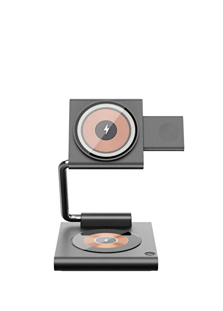 Wi-W023 Geek 3in1 Gri Hareketli Başlık Kablosuz Şarj Standı