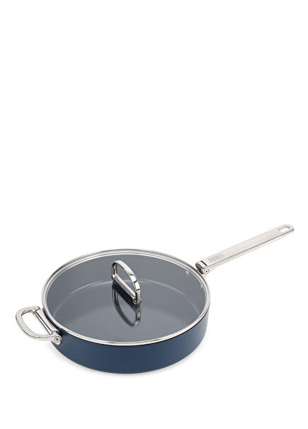 Space Blue Aluminum Sauté Pan with Glass Lid 28 cm