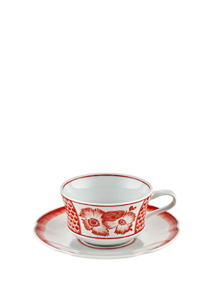 Coraline Orange Patterned Porcelain Teacup and Saucer