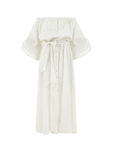 Victoria White Off-Shoulder Women's Maxi Length Dress