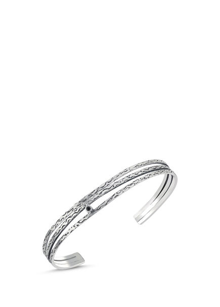 Aurora Siyah Pırlantalı 925 Ayar Gümüş Erkek Bileklik