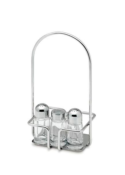 3 Piece Salt Shaker Spice Rack Set with Silver Color Stand