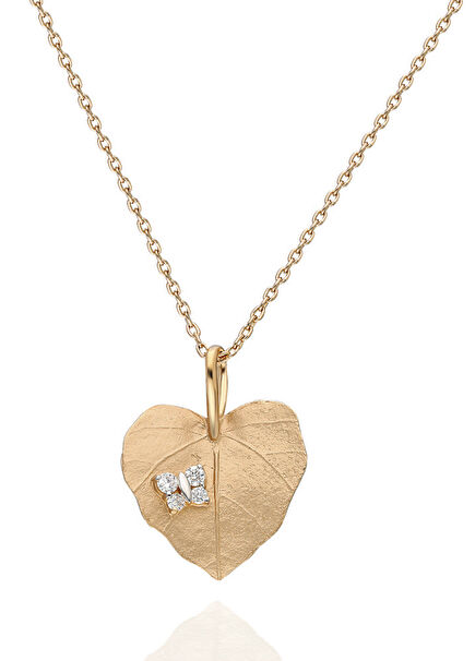 Diamond-Studded 14 Karat Rose Gold Leaf Necklace