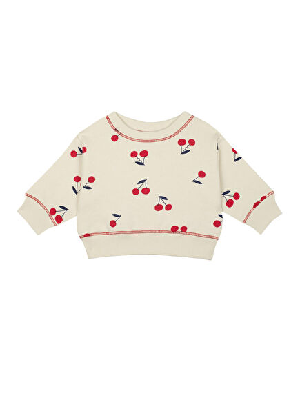 Kiraz Desenli Uzun Kollu Kız Bebek Sweatshirt