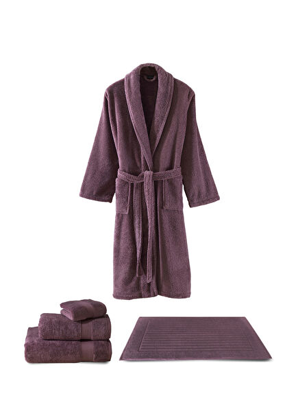 Sicilia Mürdüm Pamuklu 5'li Havlu Bornoz Seti