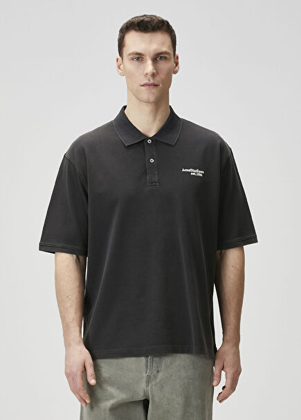 Siyah Polo Yaka Organik Pamuk T-shirt