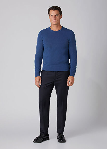 Navy Blue Wool Flannel Trousers