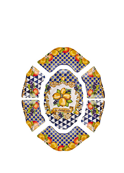 Capri Mavi 7li Melamin Meze Tabağı Seti