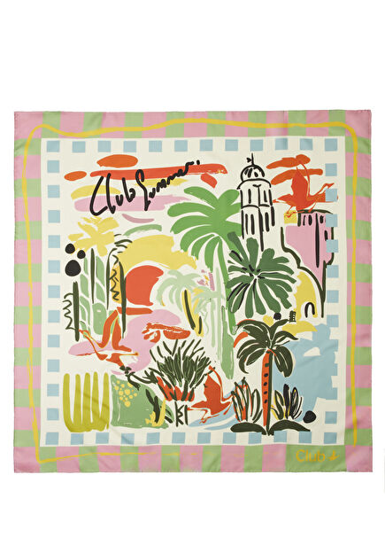 Çok Renkli Karışık Desenli İpek Eşarp