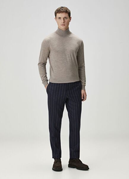 Blue Stripe Patterned Wool Trousers