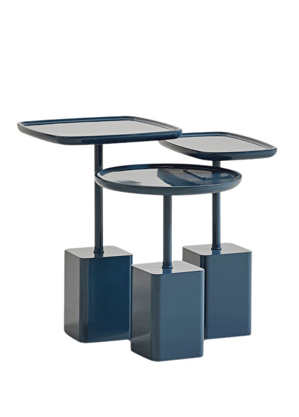 Zermatt Lacquered Blue Wood 3-Seat Side Table Set