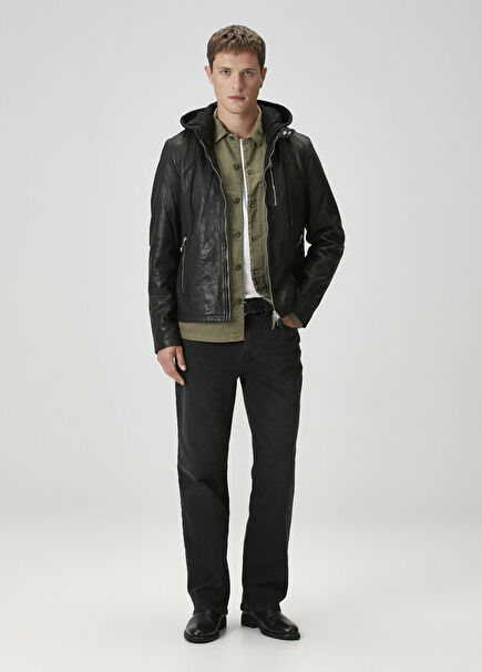 Ashton Black Hooded Leather Coat