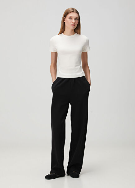 Cotton Fleece Classic Siyah Düz Paça Eşofman Altı