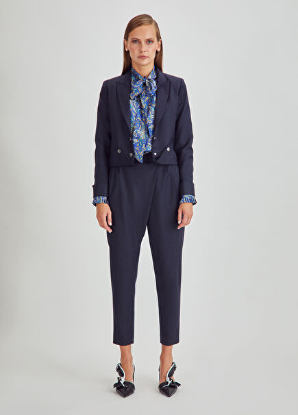 Nila Navy Blue Wool Ankle Length Women's Trousers
