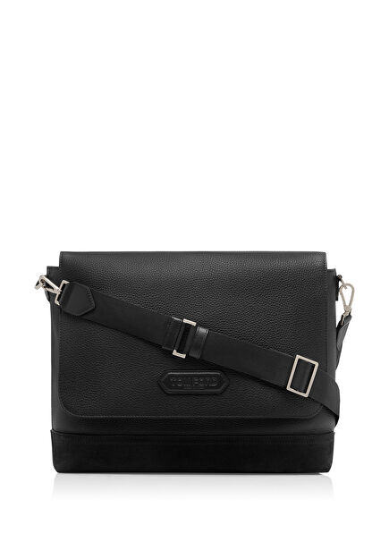 Buttery Large Black Men's Leather Crossbody Bag