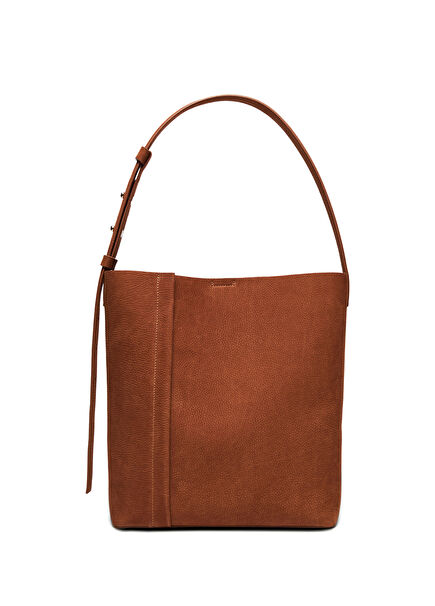 Large Tote Plissé Karamel Nubuk Kadın Omuz Çantası