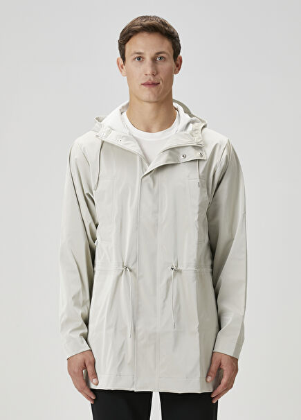 Bold Long White Hooded Raincoat