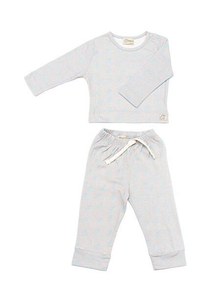 Droplet Patterned Organic Cotton Grey Unisex Baby Bottom Top Set