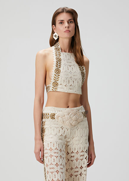 Brode Ecru Crop Lace Blouse