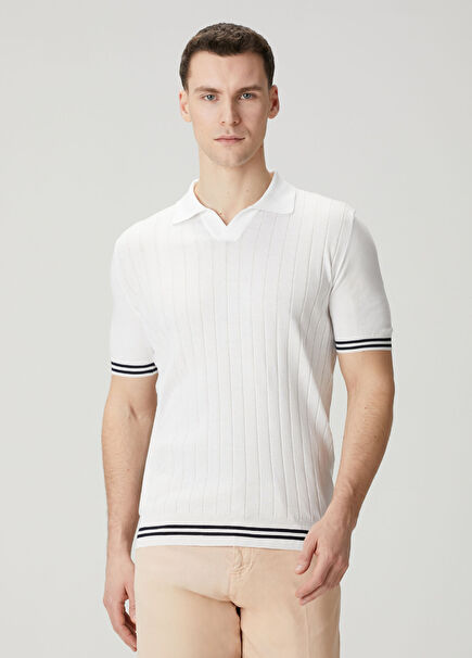 Navy Blue White Polo Short Sleeve Sweater