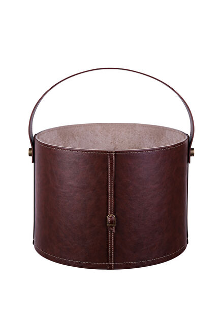 Tan Leather Large Size Decorative Basket with Accessories