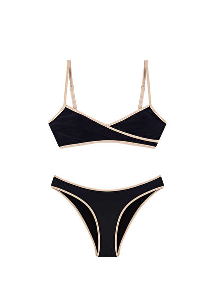 Dena Black Women's Bikini Set with Cross Welt Straps