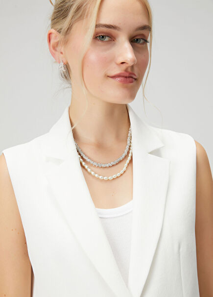 Silver 2-Piece Pearl Women's Necklace