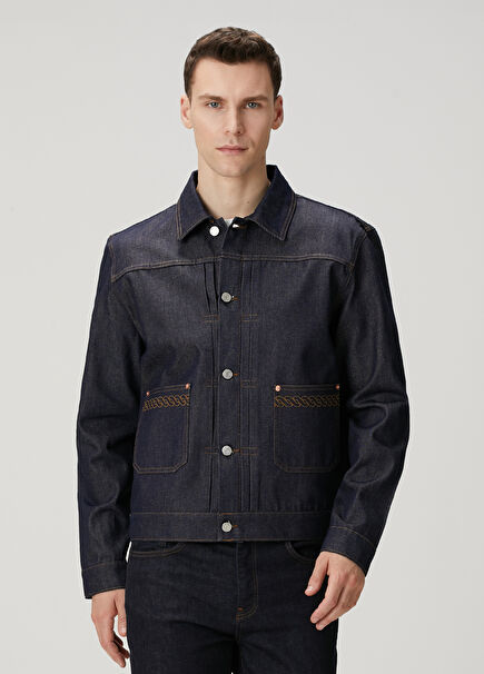 Dark Navy Blue Contrast Stitching Denim Jacket