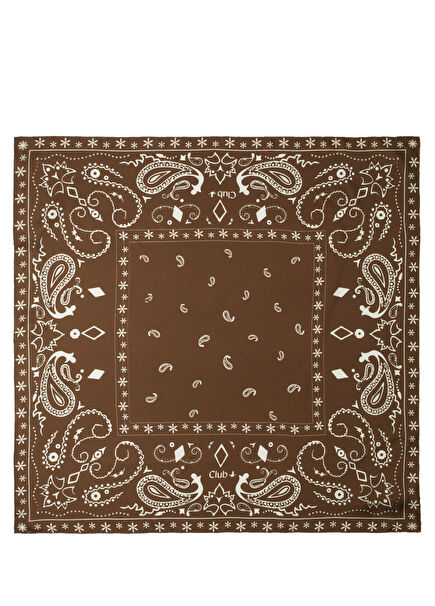 Kahverengi Şal Desenli İpek Eşarp