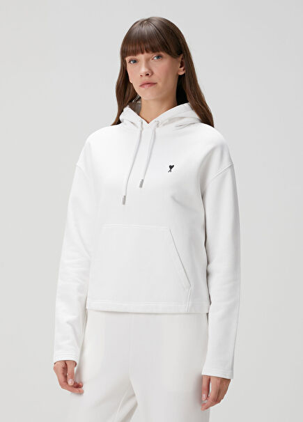 Beyaz Kapüşonlu Sweatshirt