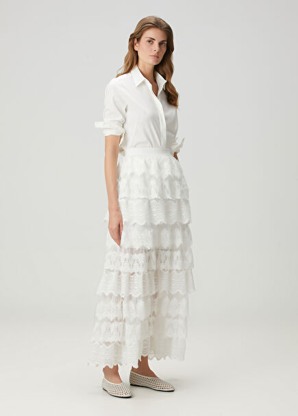 Lizi White Maxi Lace Skirt
