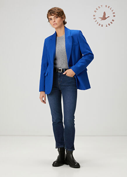 Slim Straight Mavi Yırtmaçlı Jean Pantolon