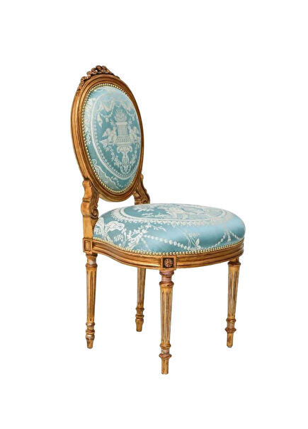 Neuville Yeşil Ahşap Altın Varaklı Yemek Odası Sandalyesi