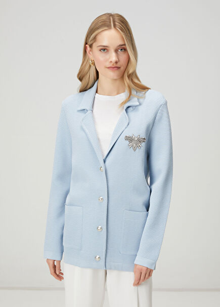 Light Blue Ottoman Textured Knit Jacket