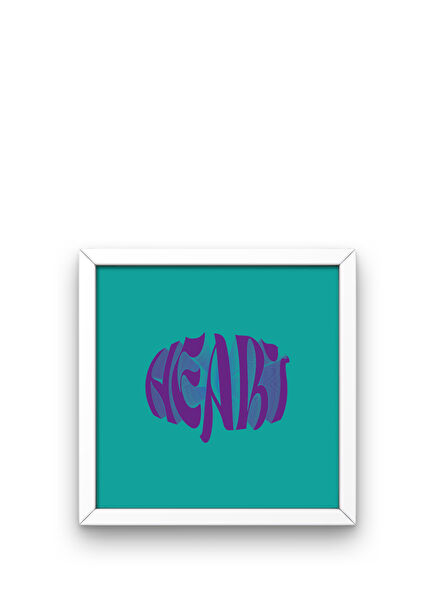 Colorful Words Turkuaz Heart Beyaz Çerçeveli Tablo