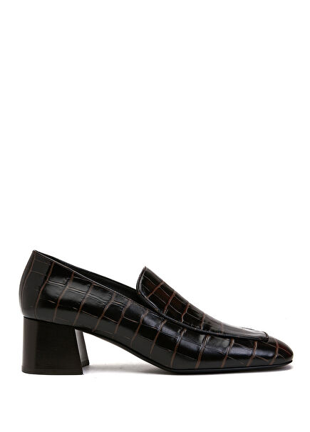 Dark Brown Crocodile Women's Leather Loafers