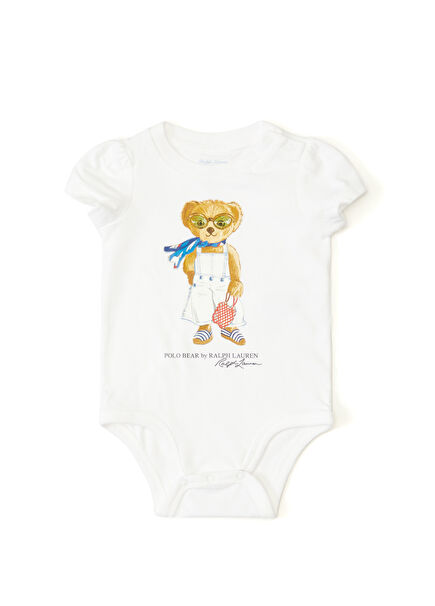 Beyaz Logo Baskılı Unisex Bebek Tulum