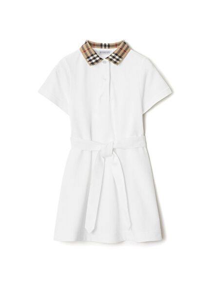 Astrid Collar Beyaz Polo Yaka Kısa Kollu Kız Çocuk Elbise