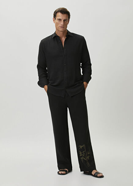 Black Embroidered Muslin Trousers