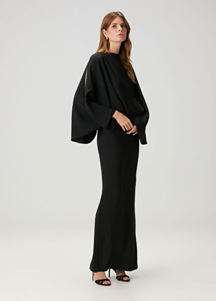La Maddalena Black Maxi Evening Dress